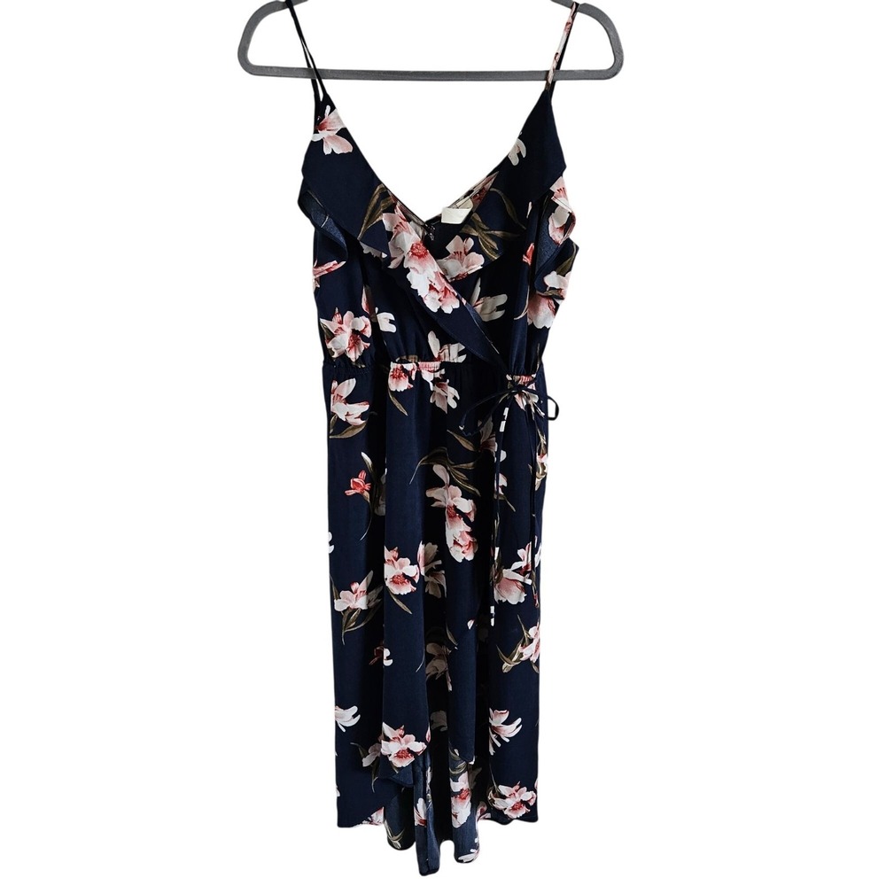 Mahina Woman SZ L Dress  Cross Over Ruffled Front High Low Hem Hawaii Tropical